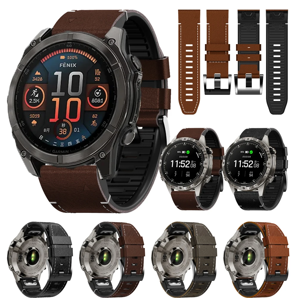 QuickFit 22mm 26mm Leather/Silicone Strap For Garmin Fenix 8 E 7 7X 6X Pro 5XPlus Epix Pro Gen 2 47mm 51mm/Enduro 3 Watchband