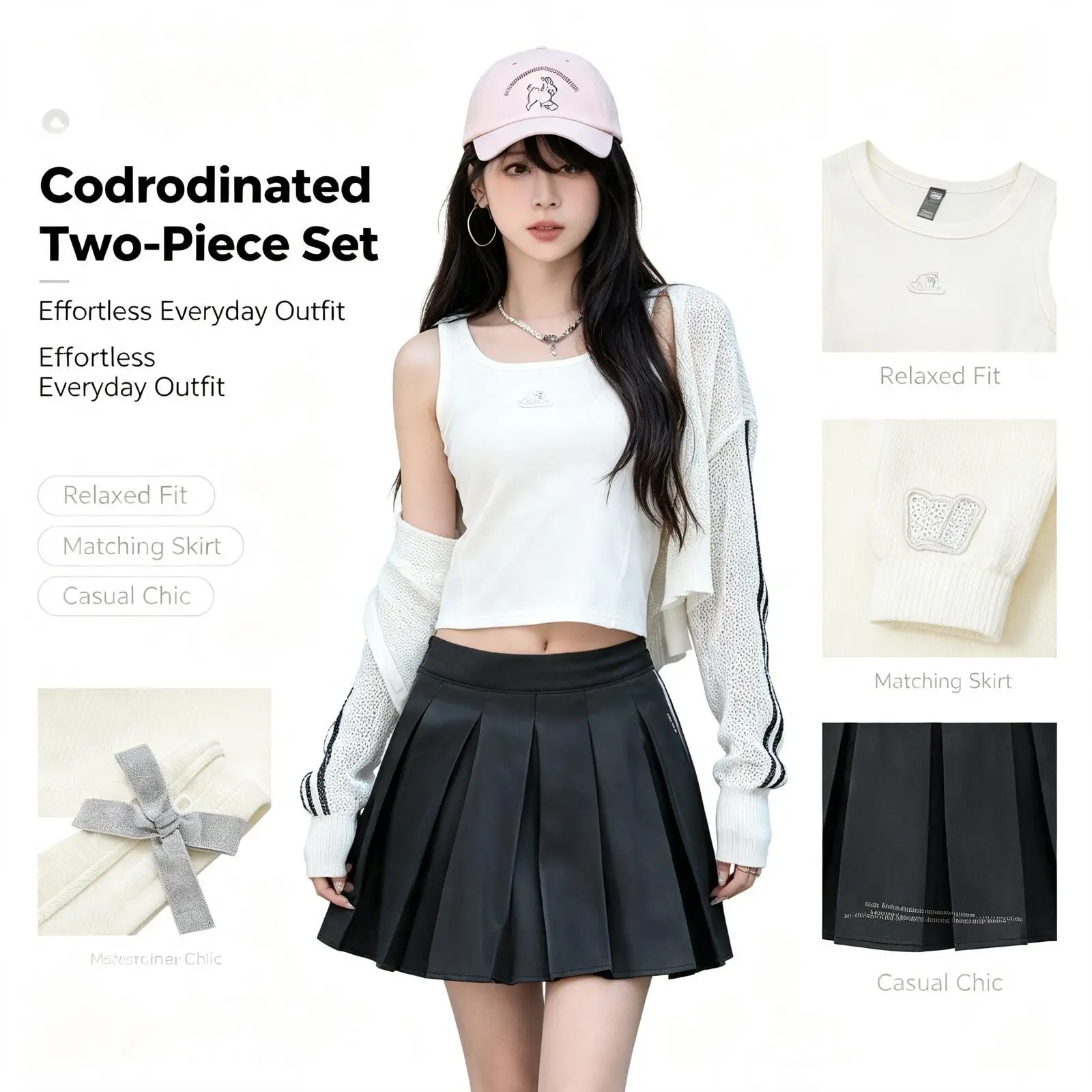 Adidas Two-Piece Outfit Set, Long Sleeve Top and Short Skirt, Casual Coordinated Matching Set for Daily Commute School Dating