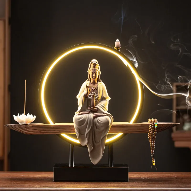 New Chinese Style Ceramic Guanyin Statue Zen Buddha Figurine Ruyi Bodhisattva Craft Home Decoration Ornament for Living Room