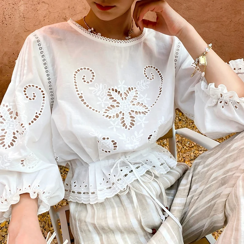 

Women's Embroidered Hollow out Top And Long Skirt Set Summer Holiday Style Casual Sportswear Ensemble Chinese Manufacturer