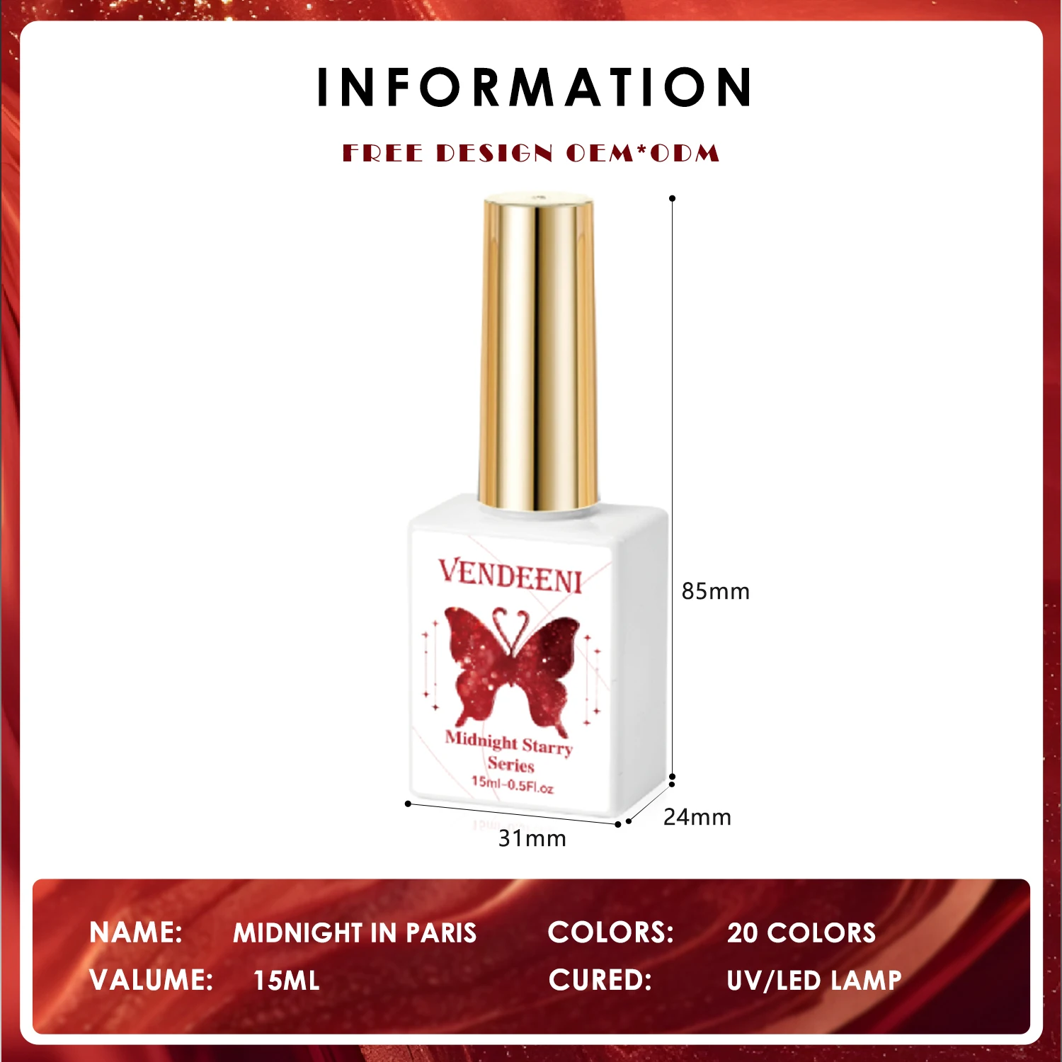 Vendeeni Reflective Glitter Gel Nail Polish Valentine Collection HEMA TPO FREE OEM Super Shiny 20colors Red Flash Gel Polish