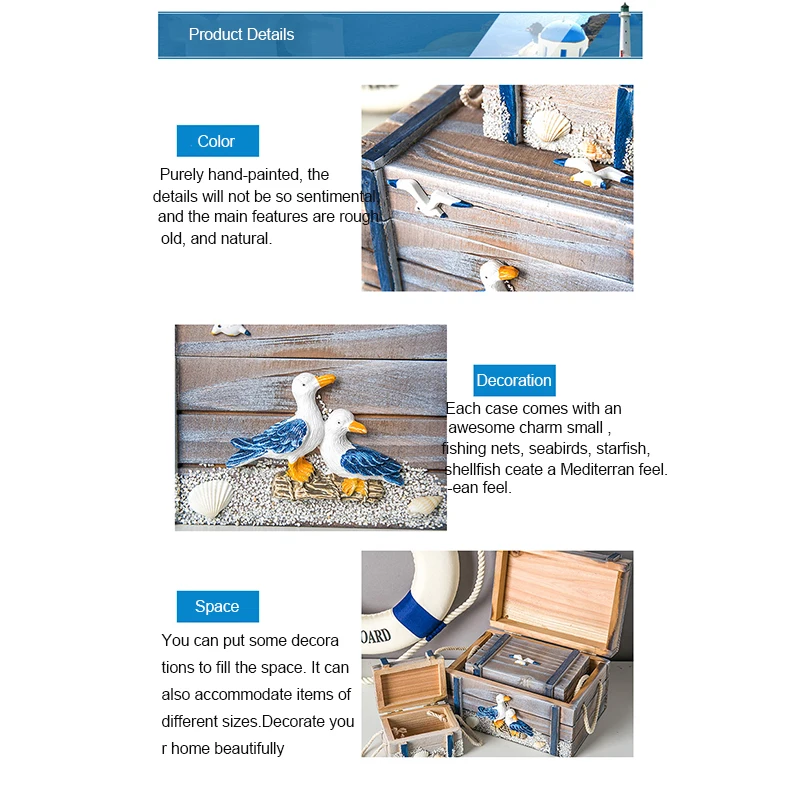 3 taglie Marine Seabird Starfish HNA Treasure Box Baby Room Decor 3 in1 scatola portaoggetti in legno mediterraneo Home Decor Jewelry Box