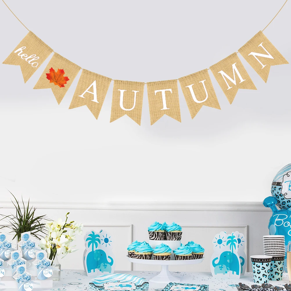 

Thanksgiving Party Banner Linen Maple Leaves Fall Home Decor Swallowtail Shape Reusable Photoshoot Decoration