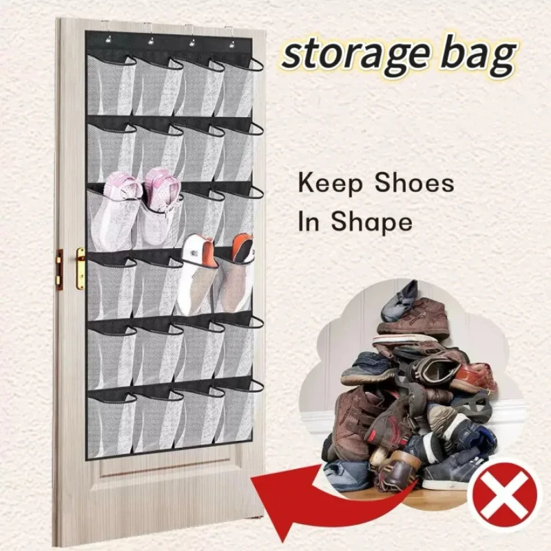 24 Mesh Pockets Shoes Storage Bag Wall-mounted Behind Door Closet Shoe Hanging Rack Organizer Space Saver Sundries Pouch Items