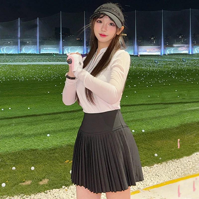 SG Women Ice Silk Cooling Golf T-shirts Summer long Sleeves Slim Sports Tops Lady Anti-glare Sports Pleated Skirt Golf Skorts