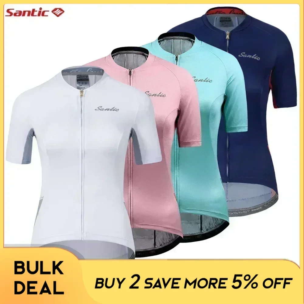 Santic Women Cycling Jersey Professional Ladies Outdoor Cycling Road Bike Jersey Bicycle Top Short Sleeve Summer Shirts