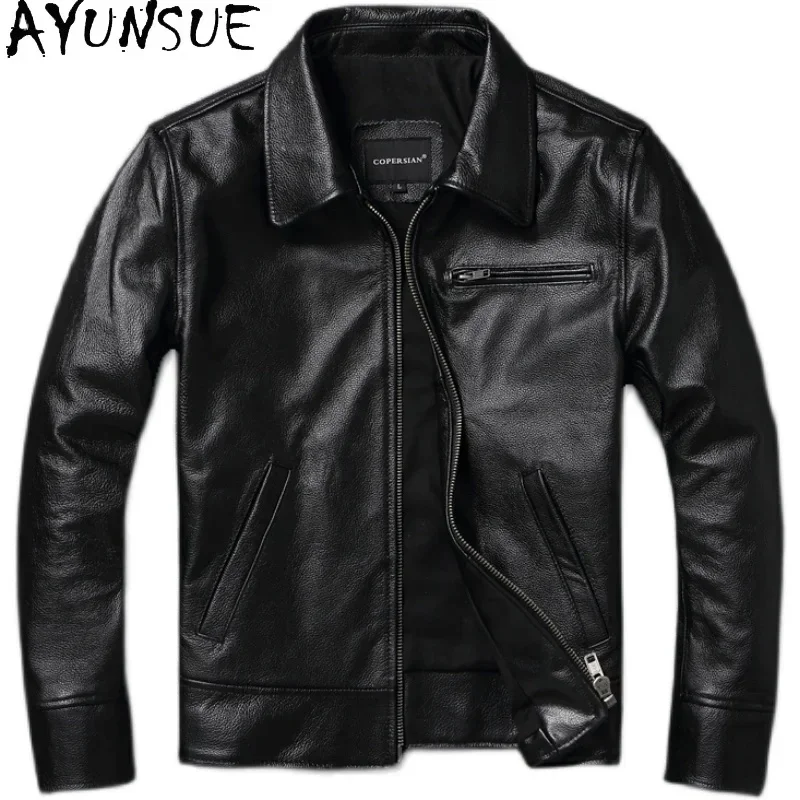 AYUNSUE Mens Leather Jacket Cowhide Spring Autumn Men Clothing Short Motorcycle Jackets Size S-6XL Slim Fit Coat Vestes Hommes