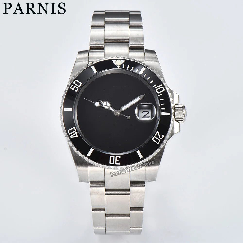 

Parnis 40mm Mechanical Watches Casual Fashion Automatic Watch Men Rotating Ceramic Bezel Stainless Steel Dial Custom Drawing