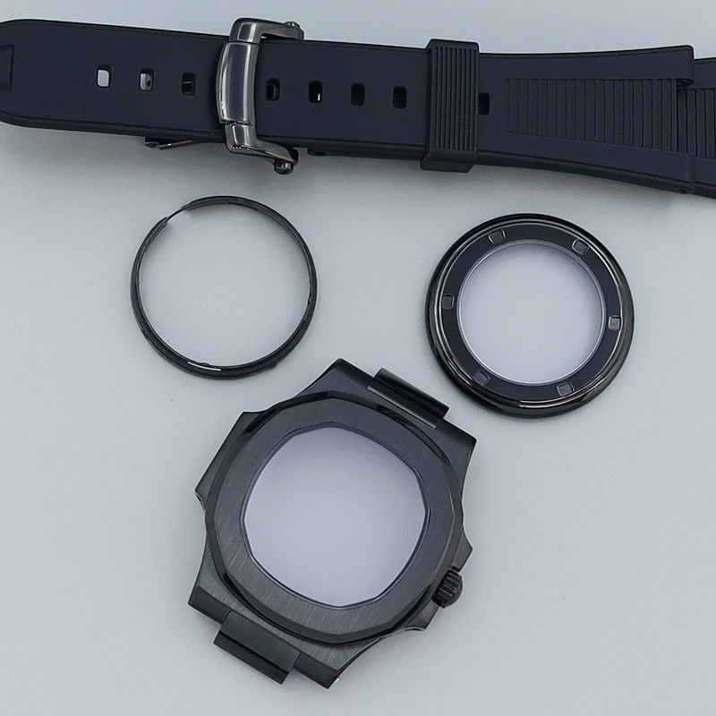 40mm NH35 Watch Accessories Watch Case Rubber Bracelet Sapphire For Modified Nautilus Seiko NH35NH36 NH72 Movement silvery Black