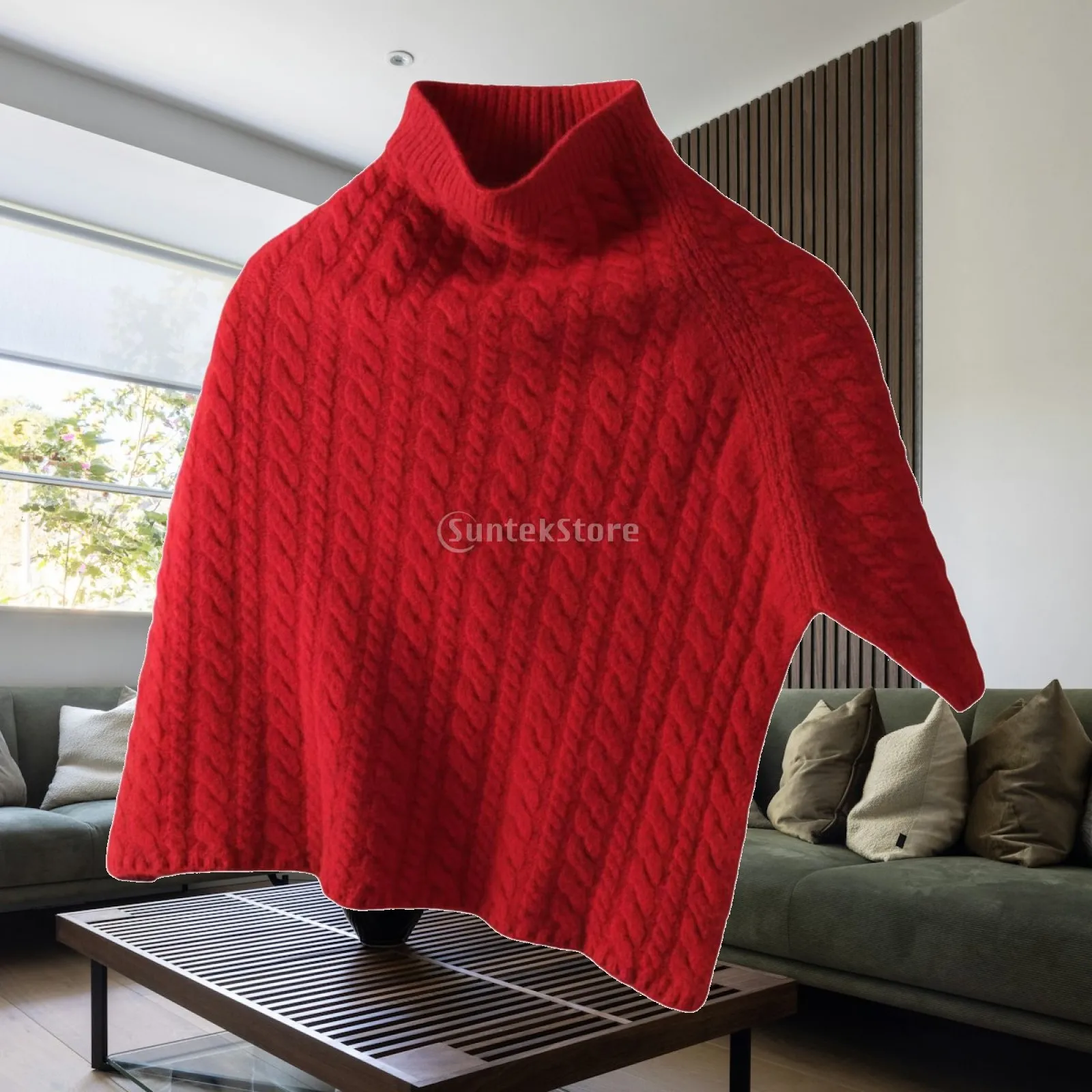 Women Wool Poncho Shawl High Neck Split Cape Warm Winter Wrap Stylish Knit Scarf for Office Casual