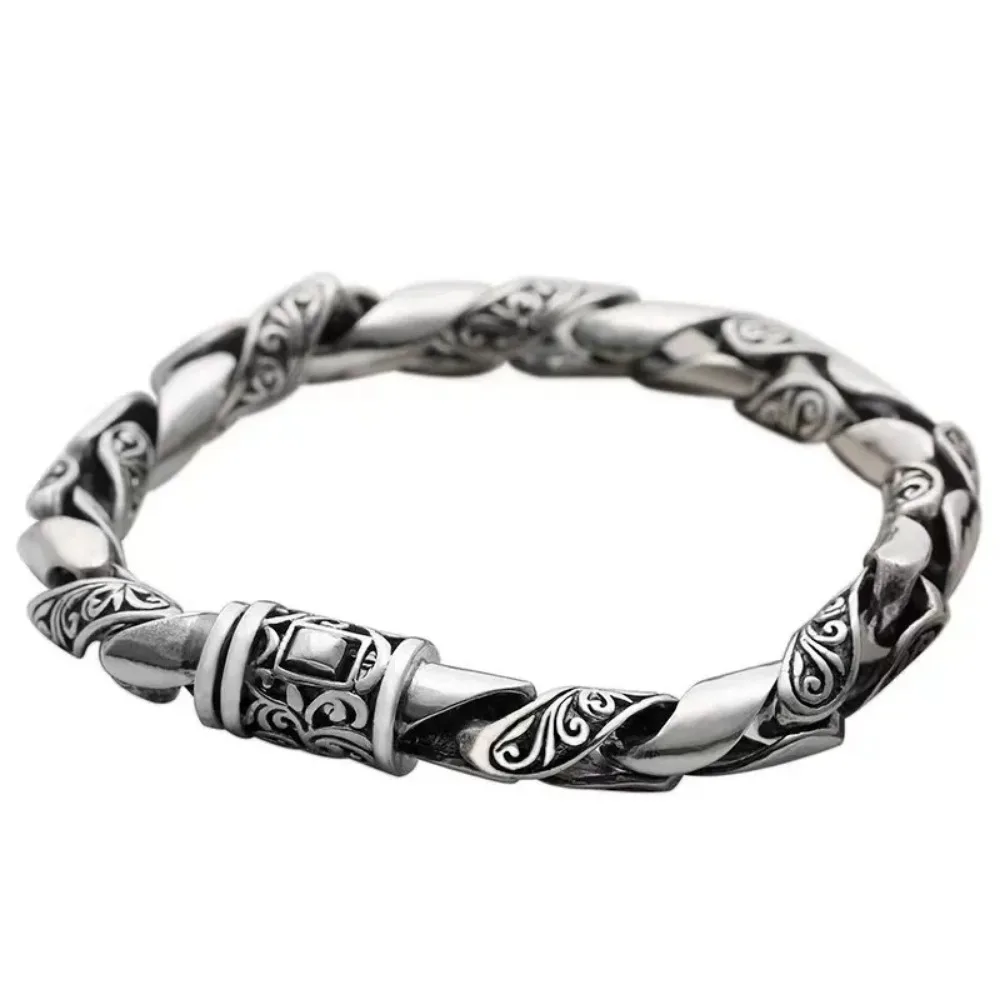 

S925 Silver Simple Dominant Male Bracelet Classic Popular Bolt Chain Thai Silver Handmade Bracelet