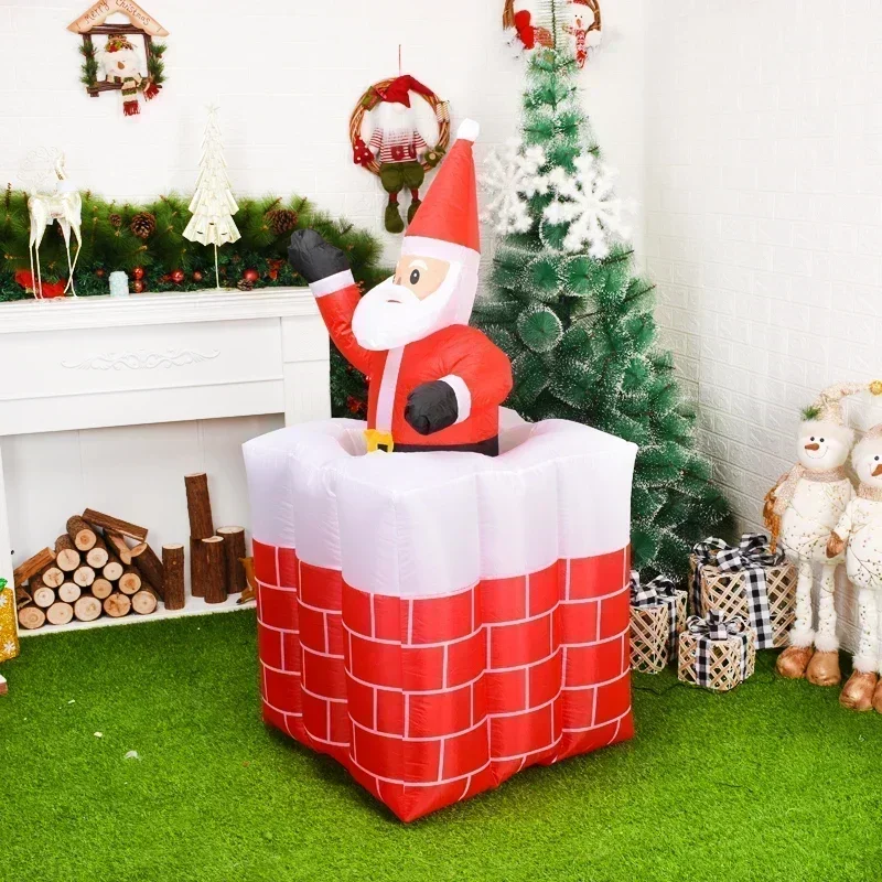 Christmas Inflatable Chimney with POP-UP Santa Claus Blow Up Yard Decorations Outdoor Indoor Holiday Party Decor