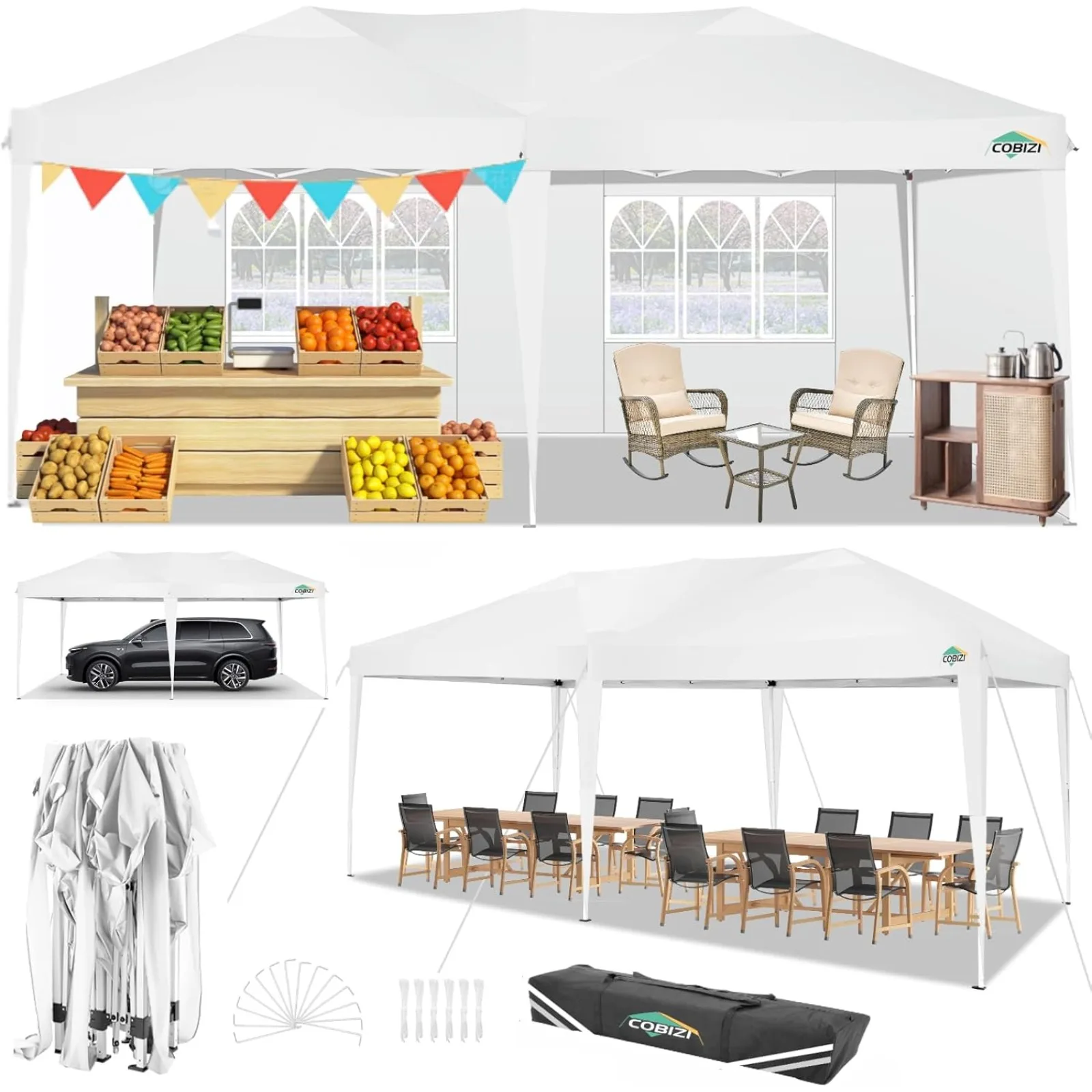 

US 10x20 Pop Up Canopy Tent with 4 Removable Sidewalls, Easy Up Commercial Outdoor Canopy Tent, Waterproof and