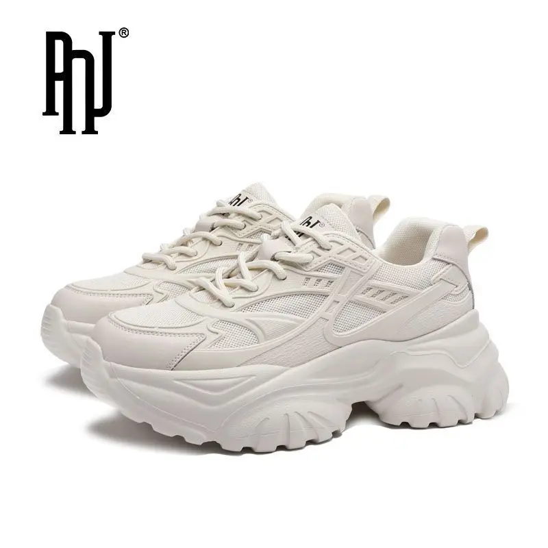 PNJ brand sports shoes 2023 new mesh breathable shoes ladies casual daddy shoes thick-soled white shoes