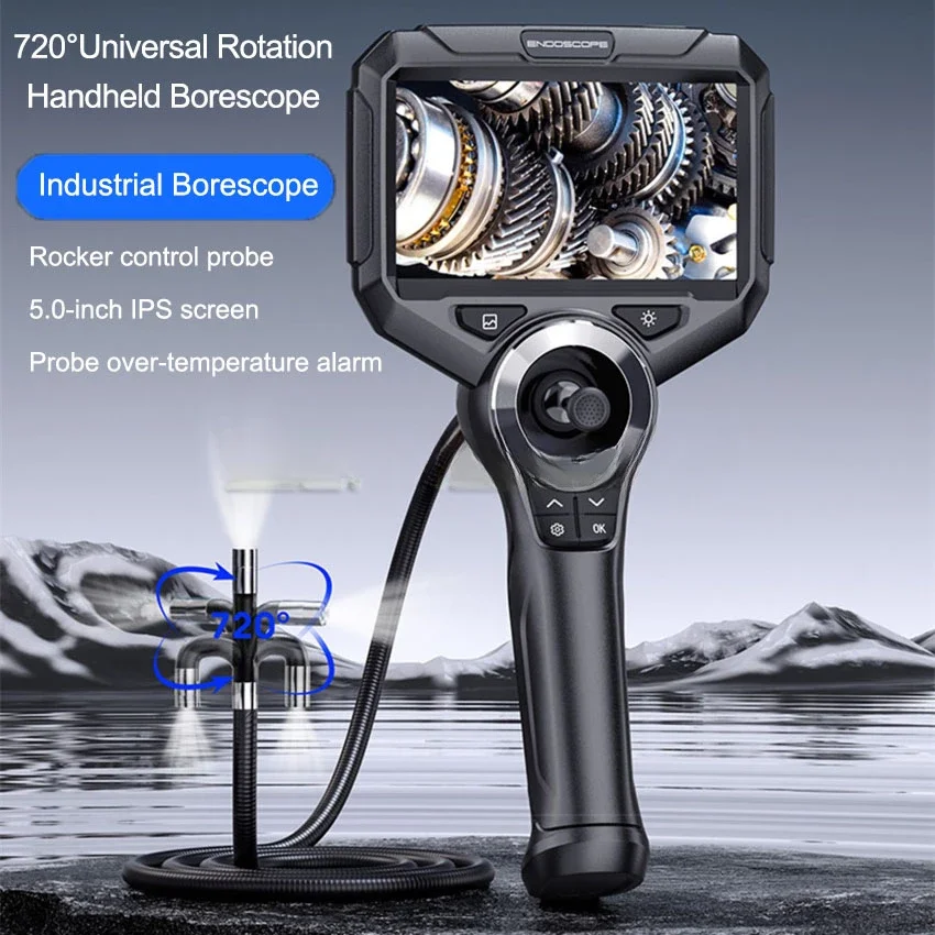 6mm 720 Degrees All Way Steering Industrial Endoscope for Car Pipe Inspection Sewer Camera Borescope With 5 Inch IPS HD Screen