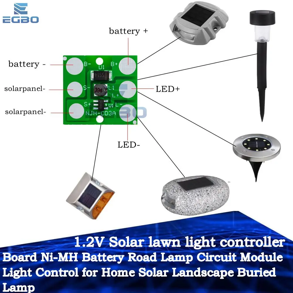 1.2V Solar Lawn Light Controller Board Ni-MH Battery Road Lamp Circuit Module Light Control for Home Solar Landscape Buried Lamp