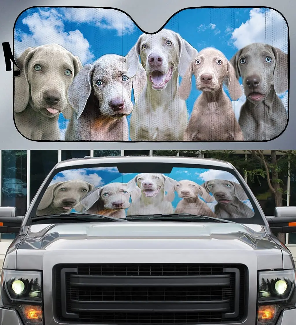 Funny Weimaraner Family Dog Lover Car Sunshade, Blue Weimaraner Front Window Sun CoverCar Windshield Durable Visor