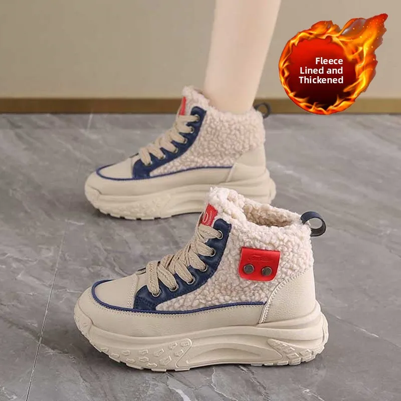 

Korean Style High Top Fleece Lined Thick Bottom Winter Snow Boots Women's Fashion Short Boots Warm Cotton Shoes for Daily Use