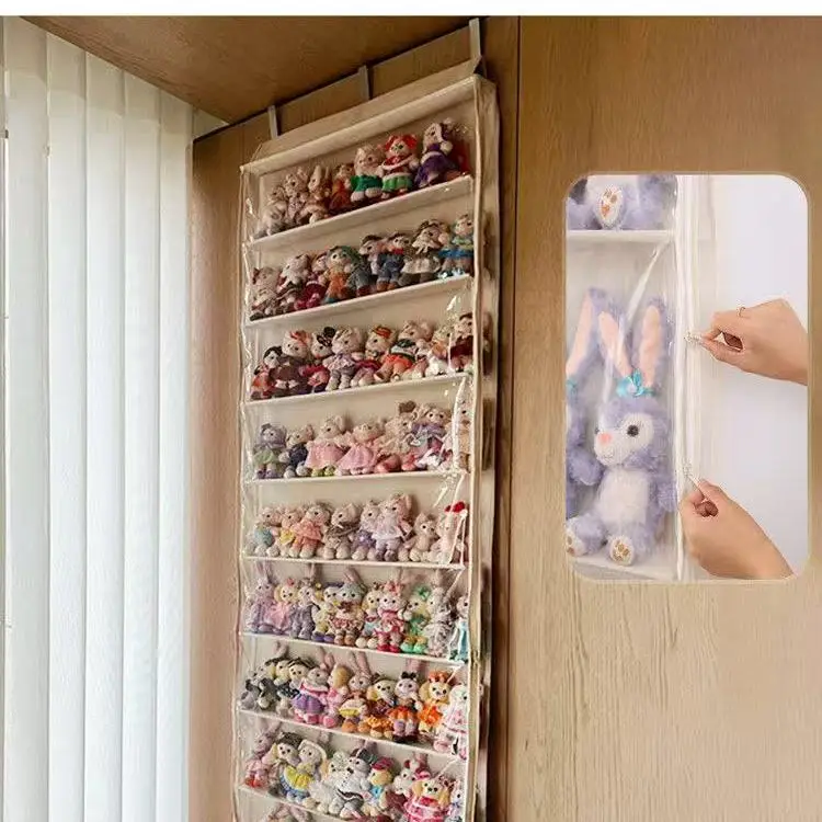 

New 0-Layer Cotton Doll Storage Hanging Bag Transparent Dustproof Wall-Mounted Plu Toy Organizer Cute Ba Door Storage