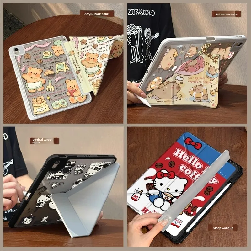 سانريو هالو كيتي لجهاز iPad حافظة آيباد كيس 3 + Y أضعاف آي باد A16 برو 4 5 6 الهواء 3 4 5 حافظة تابلت فوندا 10th 11th Gen الغطاء الواقي