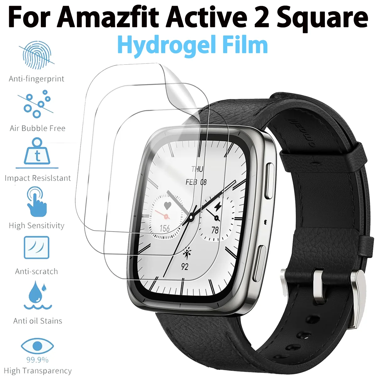 Screen Protector For Amazfit Active 2 Square Composite Film HD Anti Scratch Watch Protective Films 3PCS Accessory