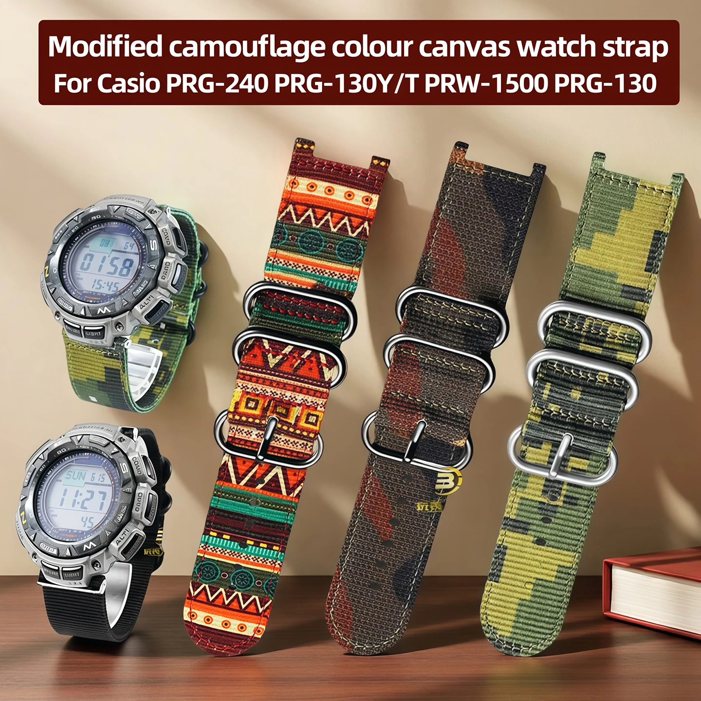 

Modified canvas strap suitable for Casio PRG-240 PRG-130Y/T PRW-1500 PRG-130 series Men's watch accessories nylon watchband