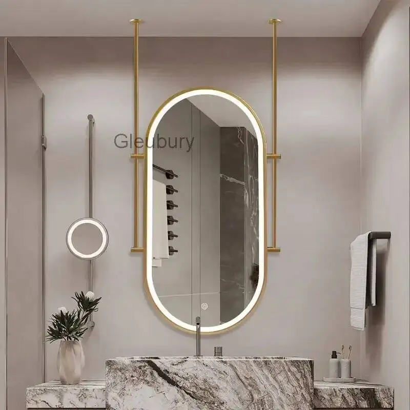 Hotel And Suspended Bathroom Mirror Full Body Hanging Rod Luminous Makeup Ceiling Rotating Sink Double-sided Wall Adhesive