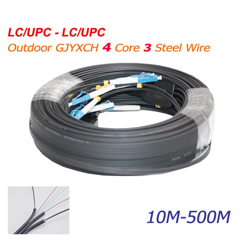 Outdoor FTTH Drop Cable, LC to LC Connector, Fiber Optic Patch Cord Cable, 3 Steel, 4 Core, GJYXCH, 700m, G657A1 customized