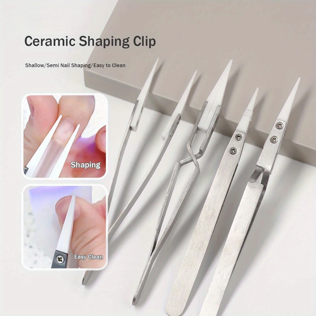 Ceramic Head Stainless Steel Nail Shaping Tweezers Cross Straight Nail Clip Pincher Diamond Picker Professional Manicure Tools