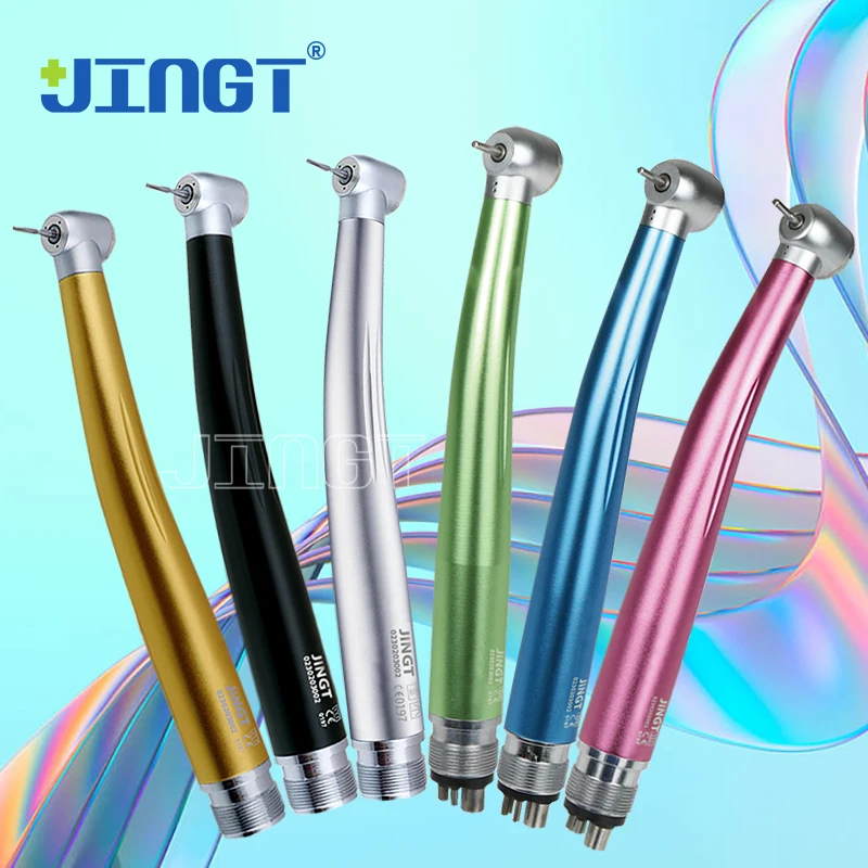 

JINGT Dental High Speed Color Handpiece Push Button Standard Head 2/4 Holes Air Turbine Single Water Spray Ceramic Bearings