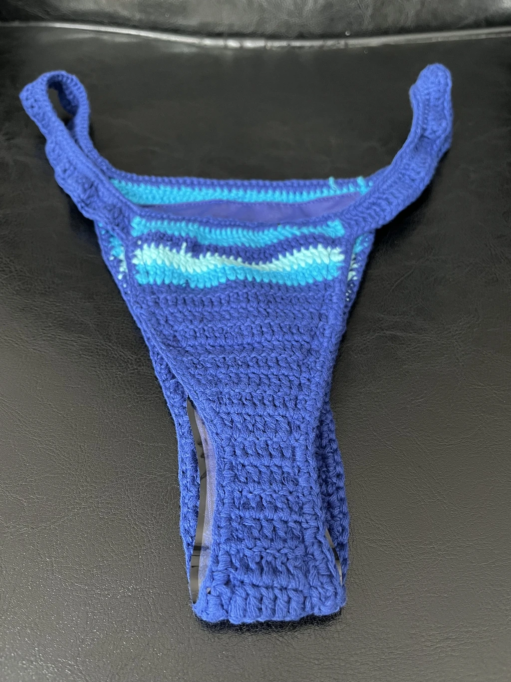 Handmade Crochet Sexy Brazil Micro Bikini Sets Boho Blue Stripe Swimsuits Fashion Cotton Beachwear Bathing Suit For Women Gifts