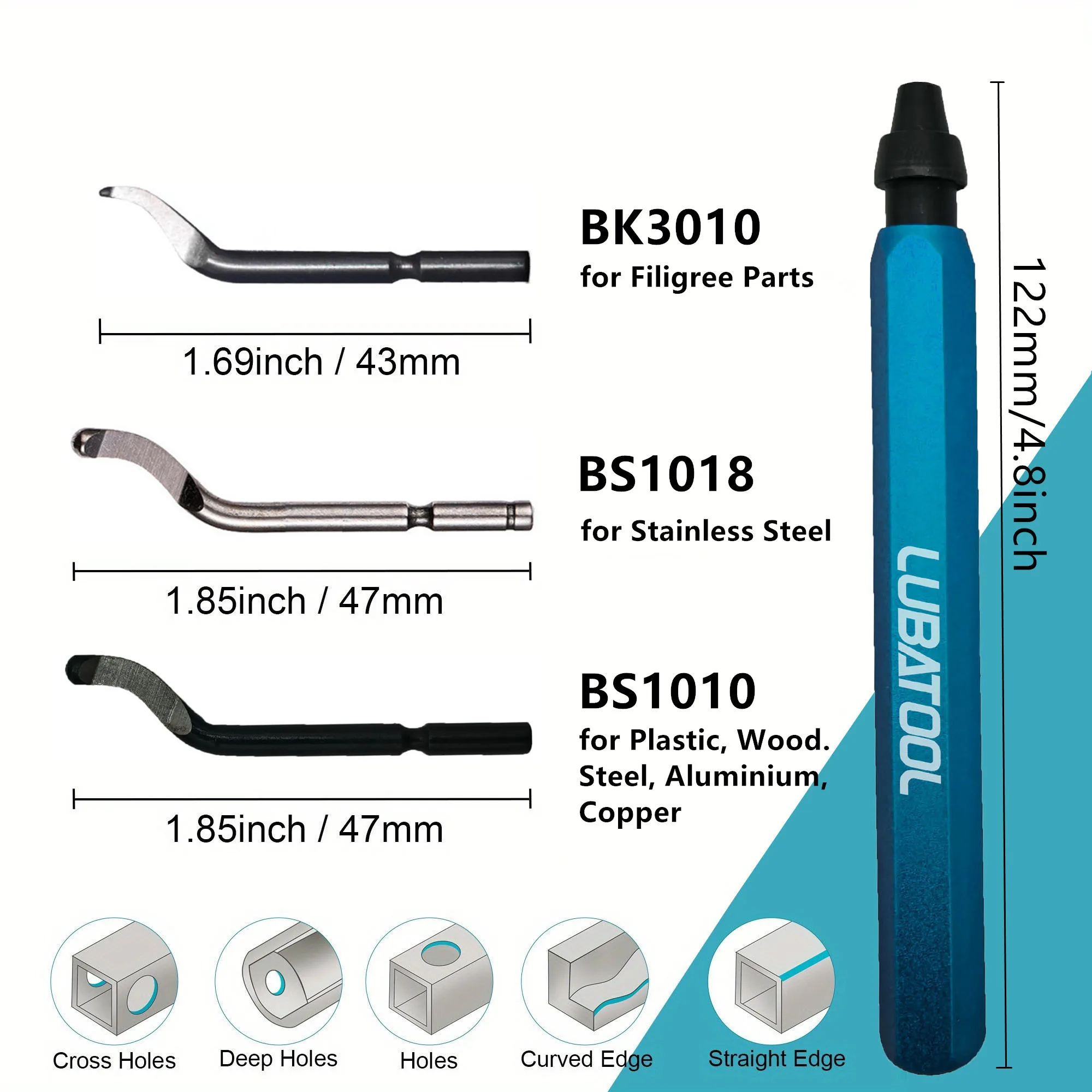 LUBATOOL เครื่องมือขัด 11 ใบมีดเหล็ก HSS, 360 องศาหัวหมุนเครื่องมือขัดสําหรับโลหะเรซิ่นพลาสติก 3D การพิมพ์ไม้