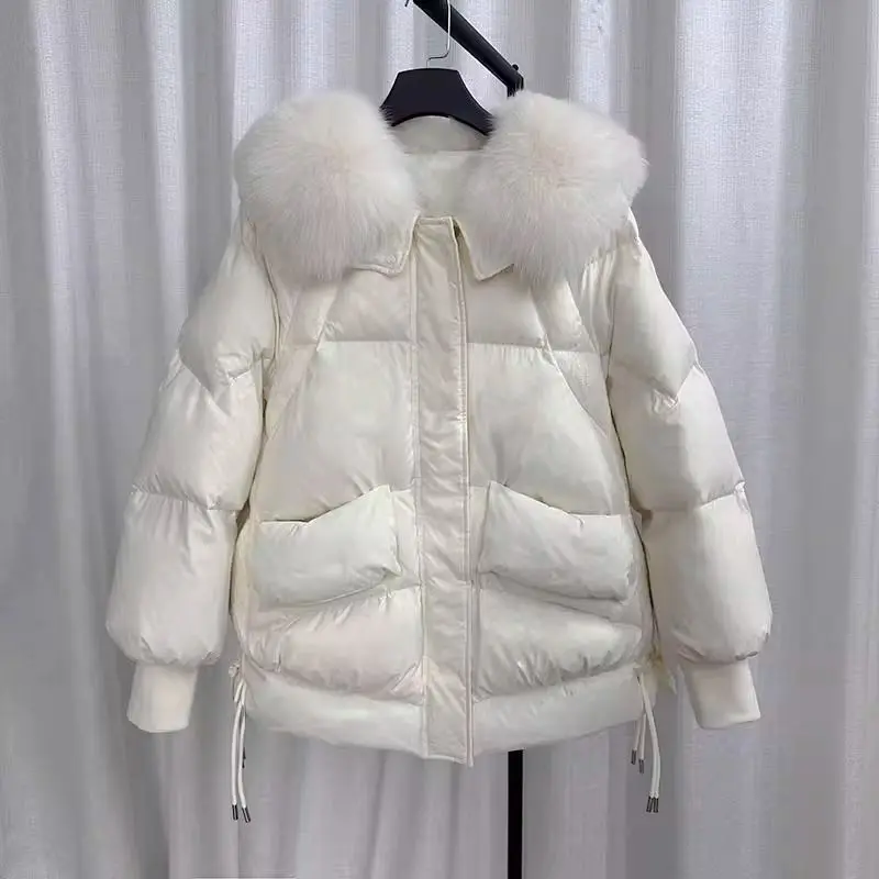 Winter New Down Coat Women\'s Fashion Mid Length Korean Fox Large Fur Collar Thickened White Duck Down Coat Winter Coats Women