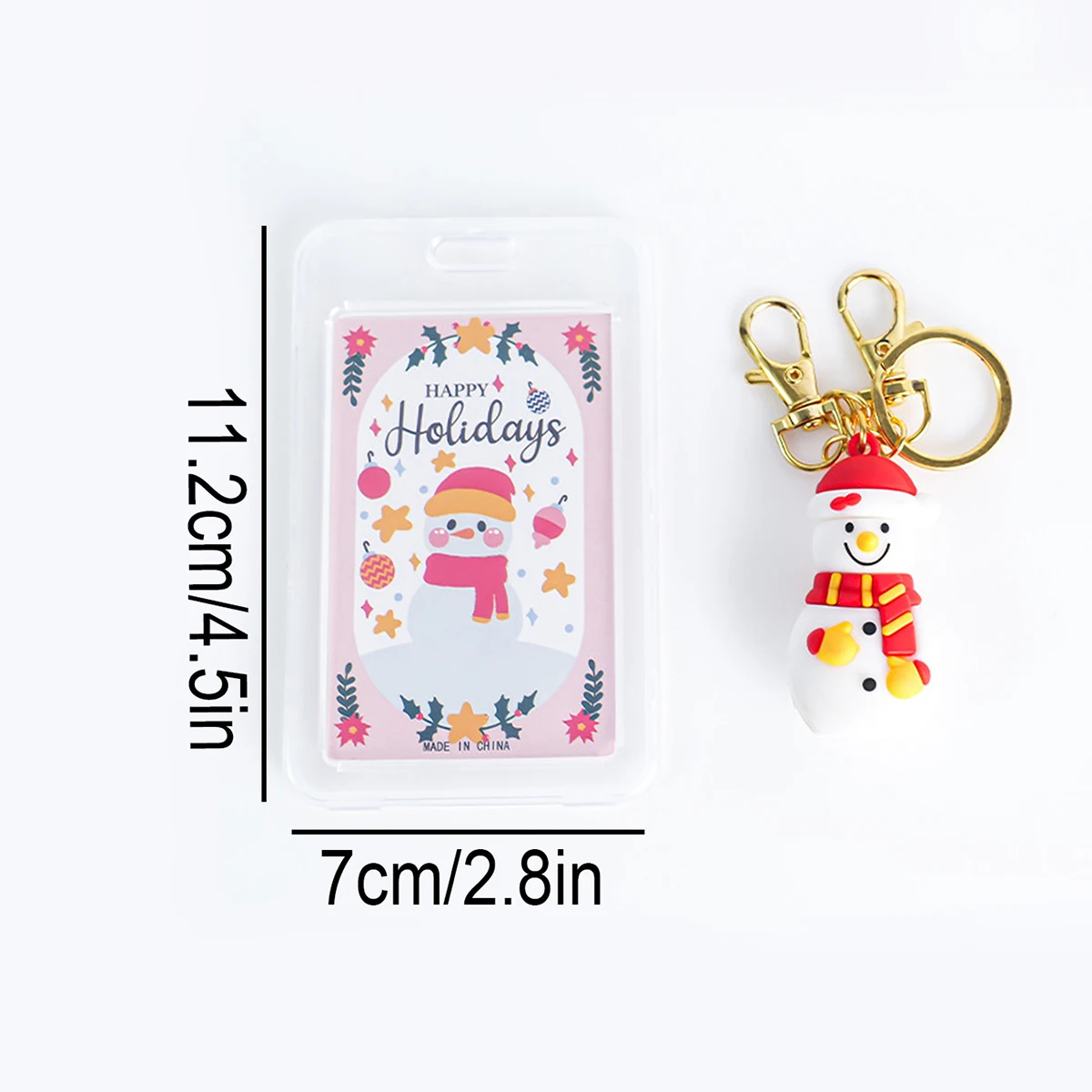 Christmas Badge Holder Keychain Transparent ID Card Case with Santa Tree Reindeer Snowman Charm Cute Holiday Accessories