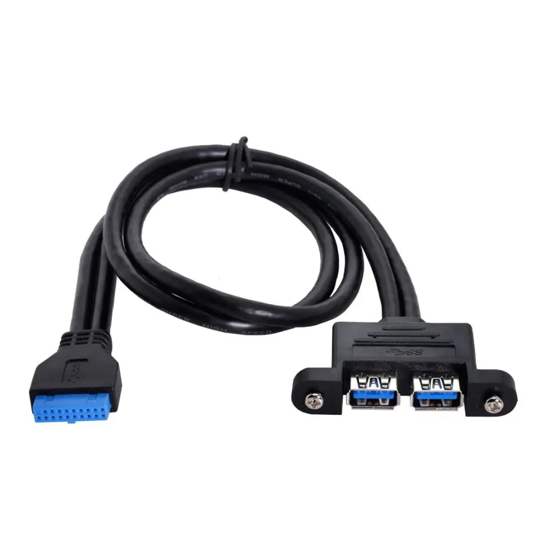 

USB 3.0 Front Panel Header 19/20Pin 1 Male to 2 USB 3.0 Female Panel Port Extension Cable 0.5M with Panel Mount Screw