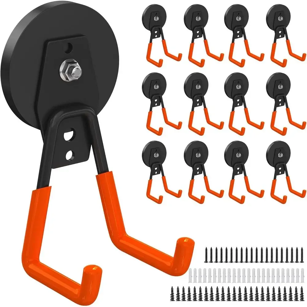 12-Pack Heavy-Duty Large Magnetic Hooks with Anti-Slip Coating for Garage, Tools, and Garden Storage