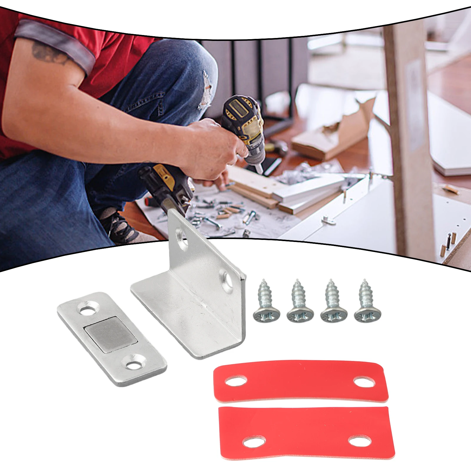 Brand New High Quality Latch Self-adhesive L Type Lock No Punching Parts Practical Replacement Silver/Black Spare 1Pcs