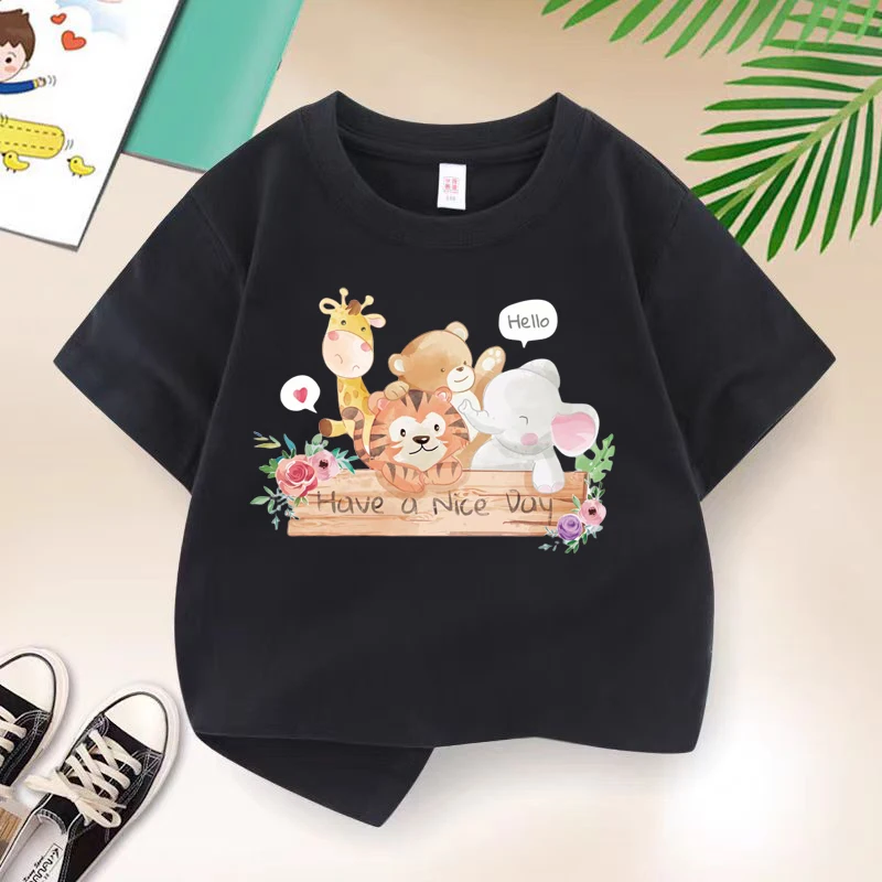 Summer Kids Brand Happy Partner T-shirt Black Print Boys Tshirt Children Short Sleeve TShirt Cartoon Cotton Tee Children Clothes