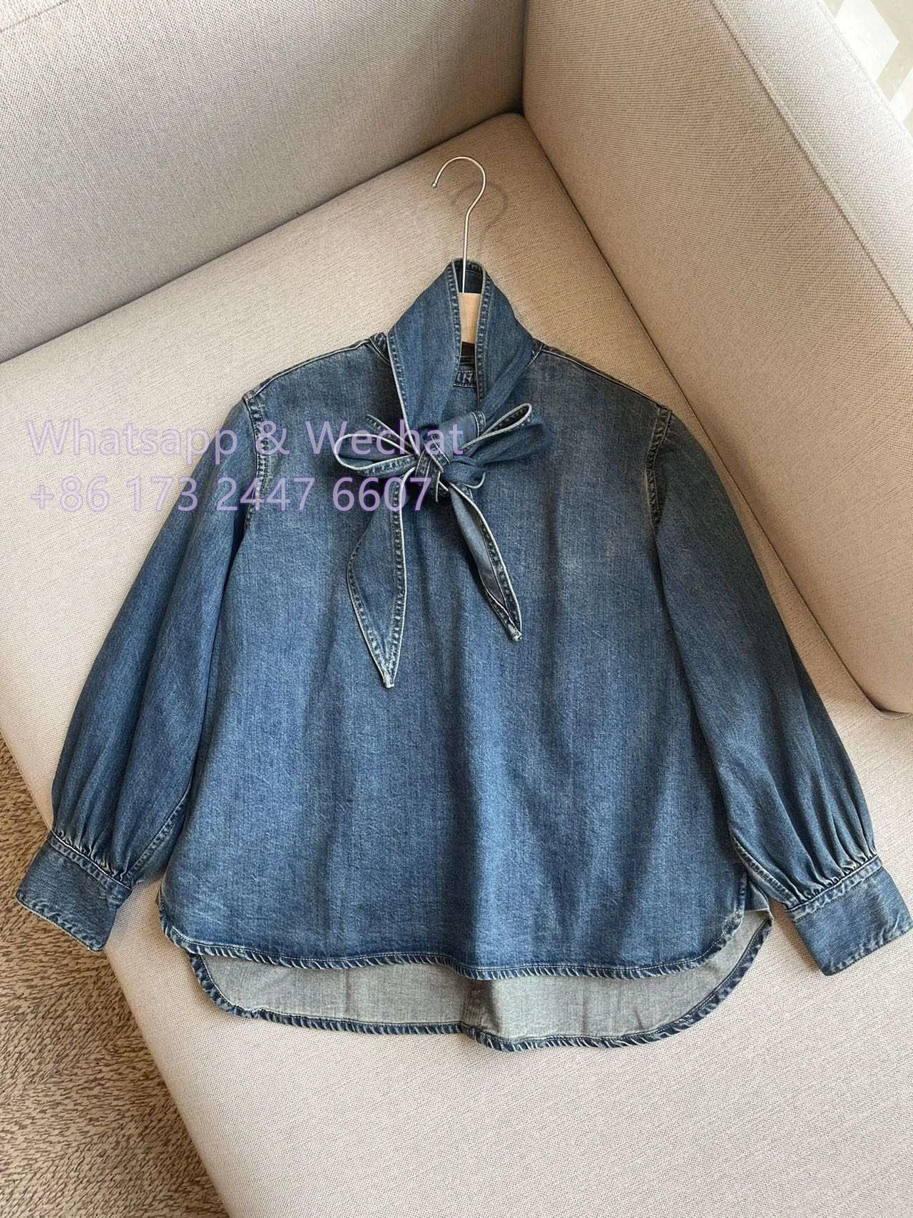 Japan 4*5*R* Autumn/Winter Women Jacket Cotton Denim Pullover Full Sleeve Oversize Outer Bow-coller Blue