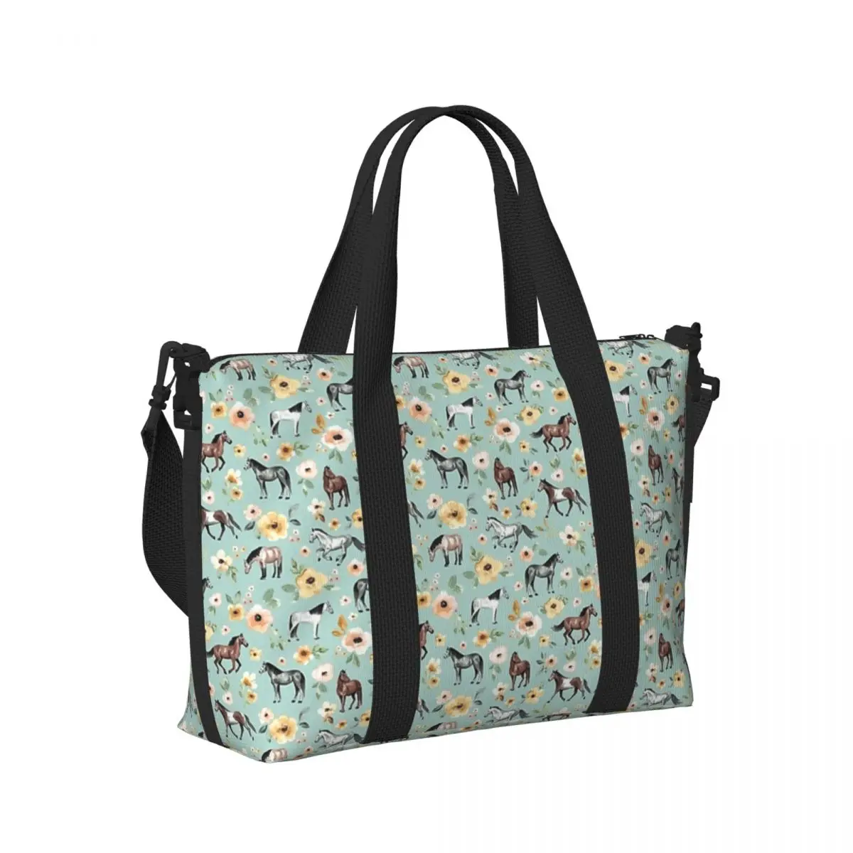 

Horses With Flowers Sunrise Floral Horse Decor Backpack Beach Travel Bag Tote Bags for Gym Women Shopping Duffle Shoulder Bag