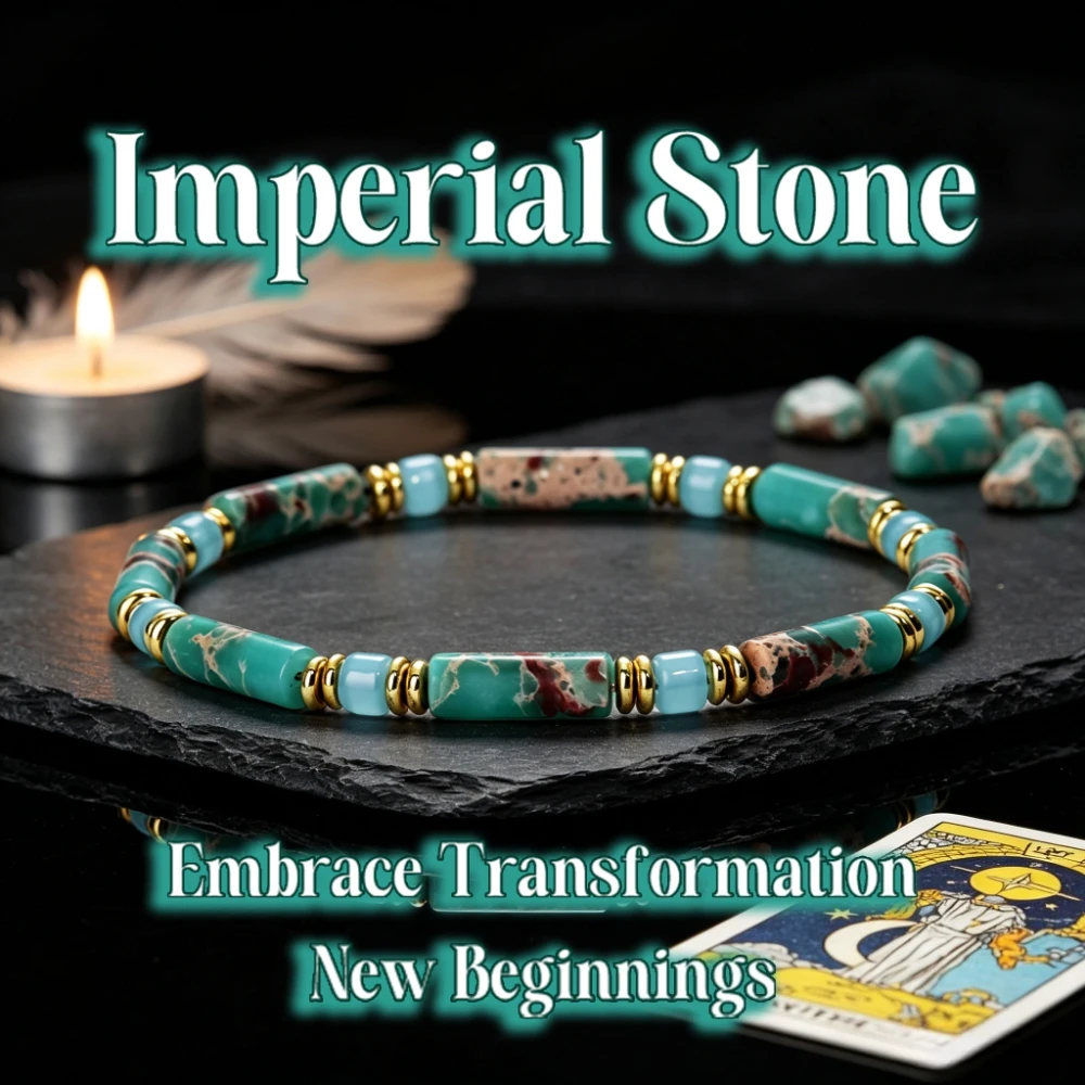 1pc Emperor stone paired with blue crystal bead bracelet, symbolizing the beginning of a new life,bohemian style women's jewelry