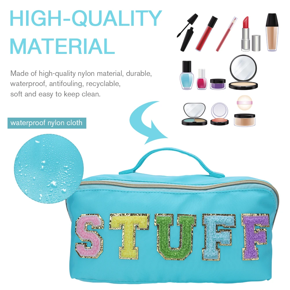 Bolsa de cosméticos con letras, bolsa de maquillaje de nailon para mujer, bolsas de cosméticos pequeñas de viaje portátiles, bolsa de aseo con cremallera, bolsa de lavado