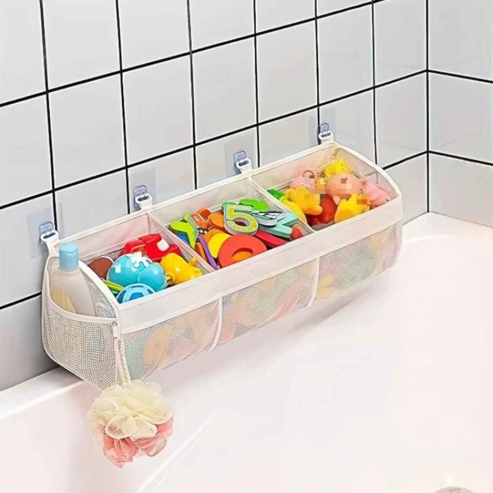

3-Compartment Shower Mesh Storage Bag , Bathtub Multi-Purpose Storage Rack, Bathroom Net Storage Bags