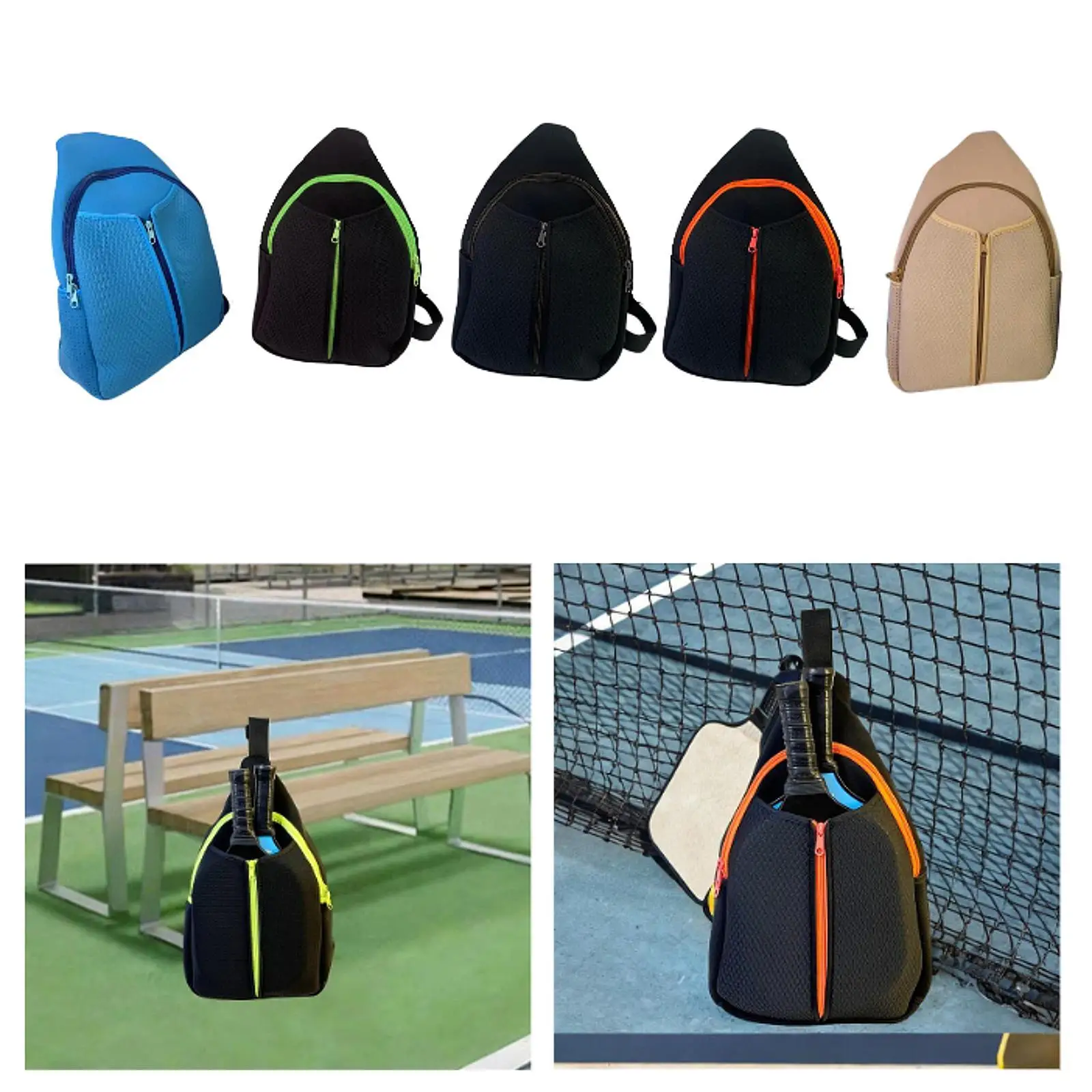 Pickleball Shoulder Bag Pickleball Racket Storage Bag Zipper Closure Large Capacity Neoprene Racquet Carrying Paddle Holder