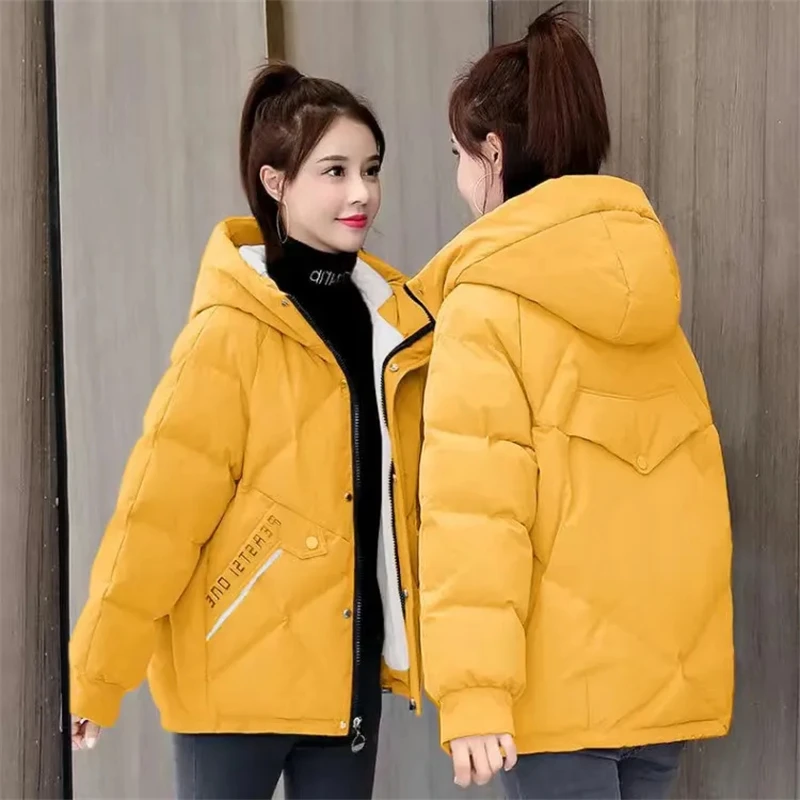 Women Autumn Winter Thicken Cotton Warm Hooded Coat Long Sleeve Office Cotton-padded Jacket Zipper Solid Casual Parkas