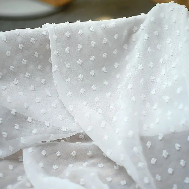 W1.5m*100cm 3D Soft Beige Polka Dot Jacquard Chiffon Tulle Fabric For Tshirt Dress Home Textile Decoration Fabric SC142