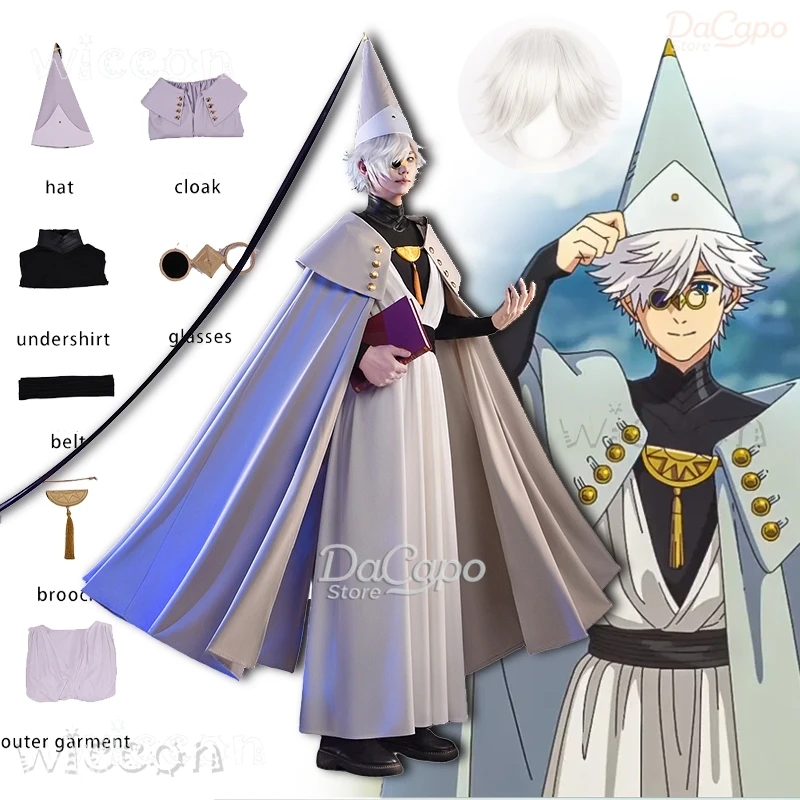 

ANime Witch Master Kieffrey Qifrey Hat Atelier Cosplay Quiffrey Costume Wig Men Witch Cloak Halloween Carnival Grey Fullset Suit