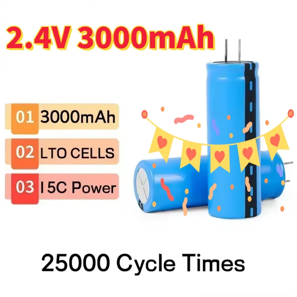 

2.4V 3000mAh 15C Lithium Titanate (LTO) Rechargeable Battery for Electronics - Low Temperature Performance 25000 Cycle Life