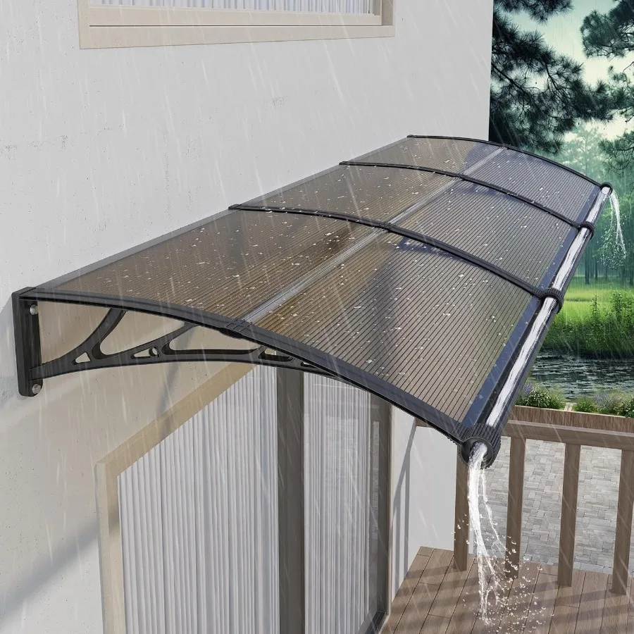 40x120in Door Awning with Gutter Weatherproof PC Canopy for Outside