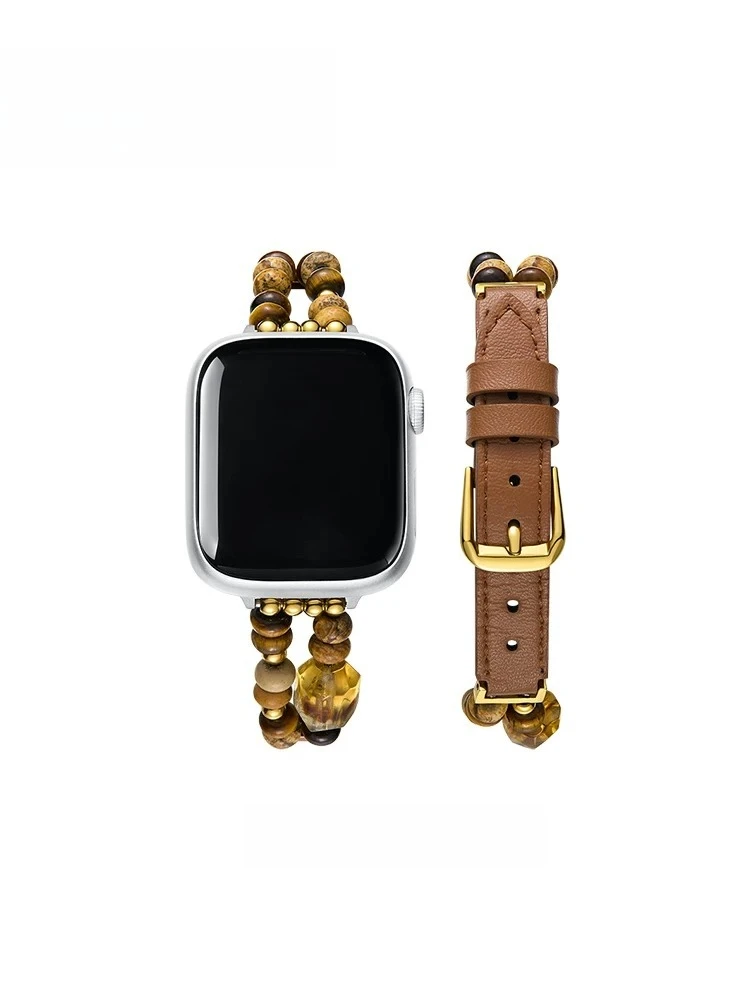 

Ремешок для Apple Watch - с кристаллами и кожаными элементами, для iWatch Series 1-11 и SE
